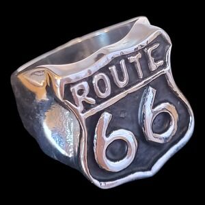 Men's Biker Ring Shiny Stainless Steel Route 66 Size 7